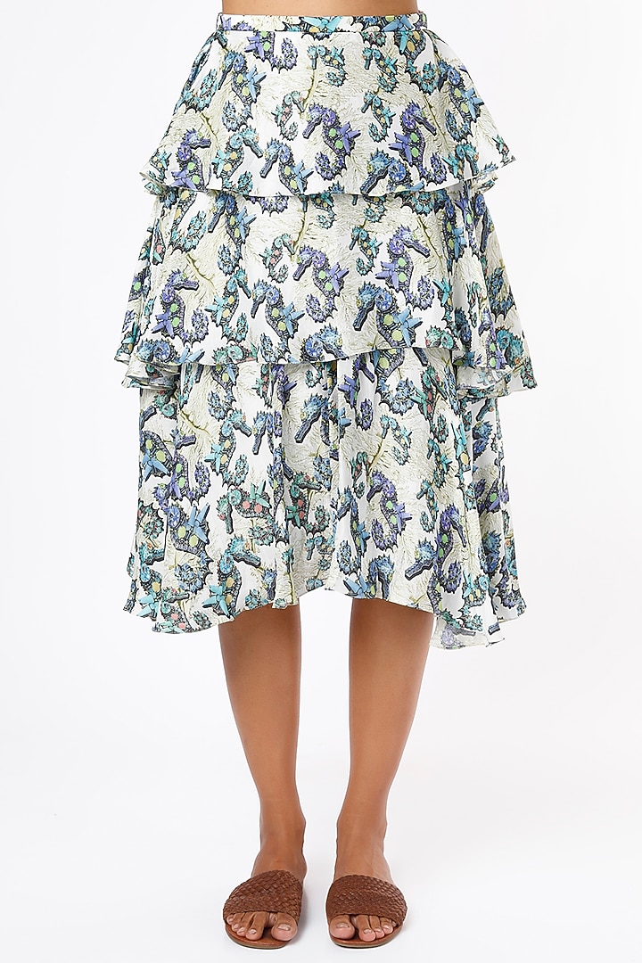White Seahorse Printed Skirt by Felix bendish at Pernia's Pop Up Shop