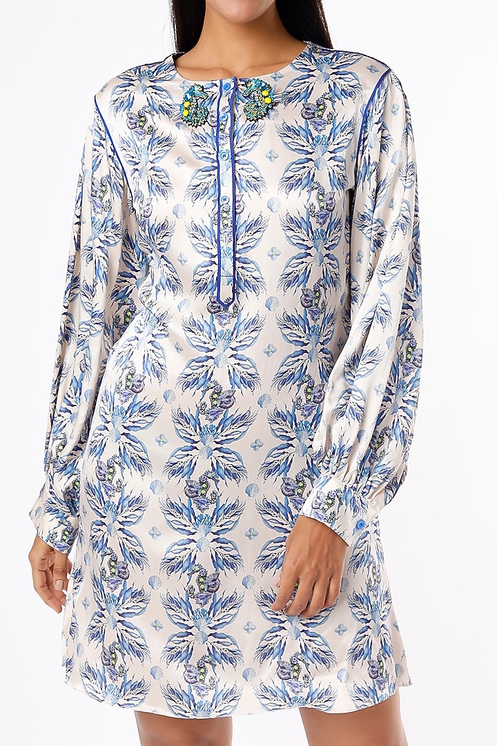 White Printed Mini Summer Dress by Felix bendish at Pernia's Pop Up Shop