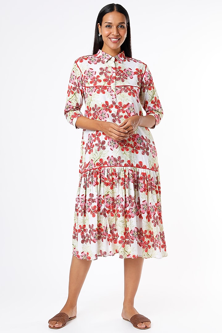 White & Red Floral Printed Dress by Felix bendish