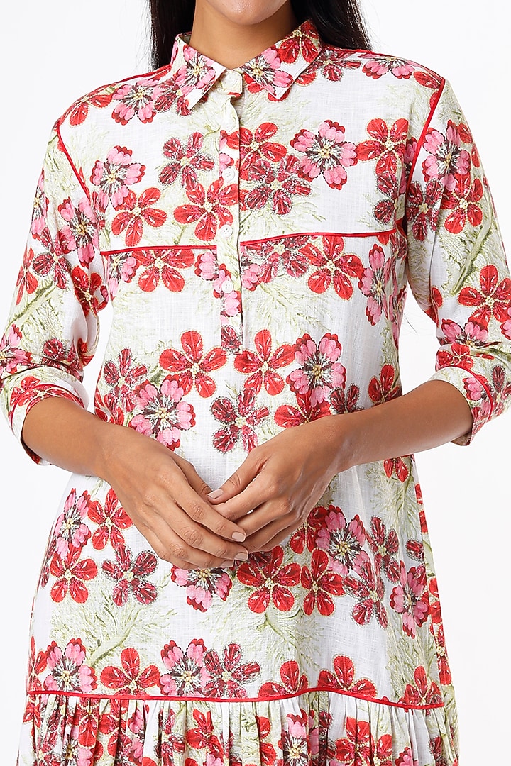 White & Red Floral Printed Summer Dress by Felix bendish at Pernia's Pop Up Shop