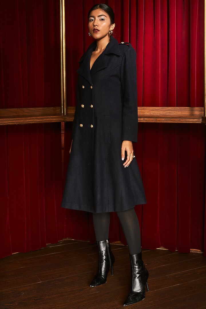 Navy Blue Wool Coat by House Of Fett at Pernia's Pop Up Shop