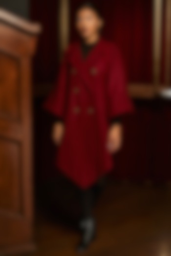 Maroon Wool Asymmetrical Overcoat by House Of Fett