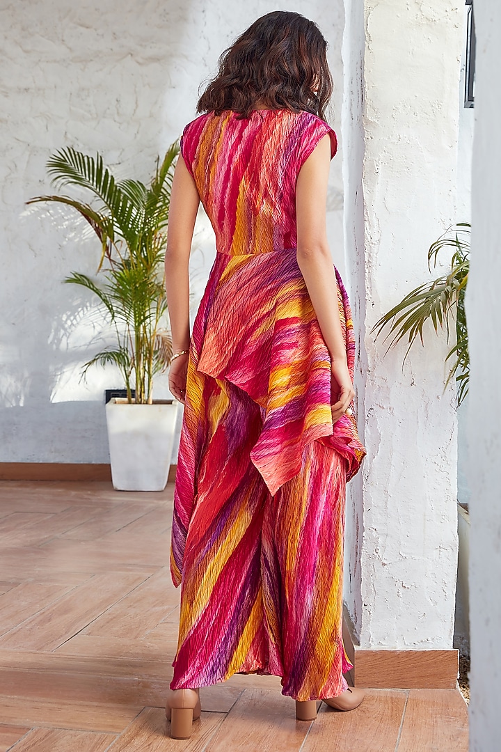 Multi-Colored Georgette Printed Asymmetric Co-Ord Set by House Of Fett at Pernia's Pop Up Shop