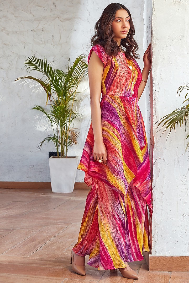 Multi-Colored Georgette Printed Asymmetric Co-Ord Set by House Of Fett at Pernia's Pop Up Shop