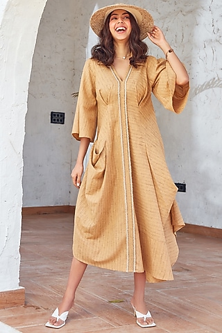 Brownish Beige Cotton Cowl Tunic by House Of Fett