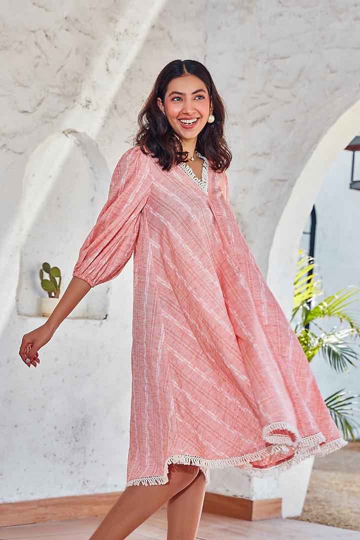 Pink Cotton A-Line Summer Dress by House Of Fett at Pernia's Pop Up Shop