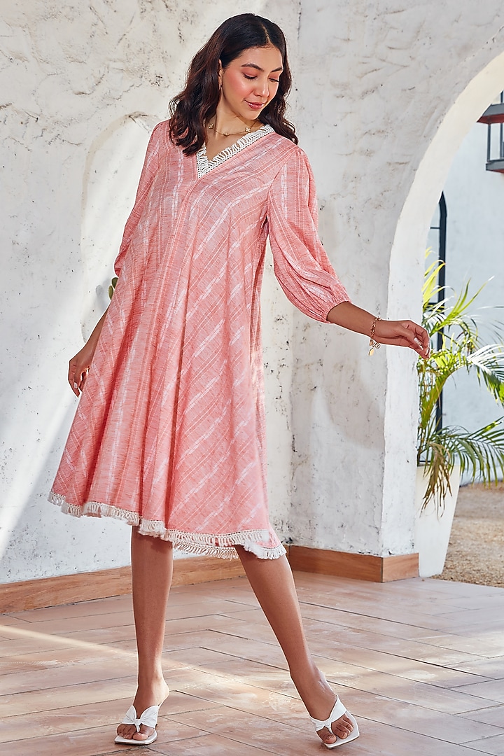 Pink Cotton A-Line Summer Dress by House Of Fett at Pernia's Pop Up Shop