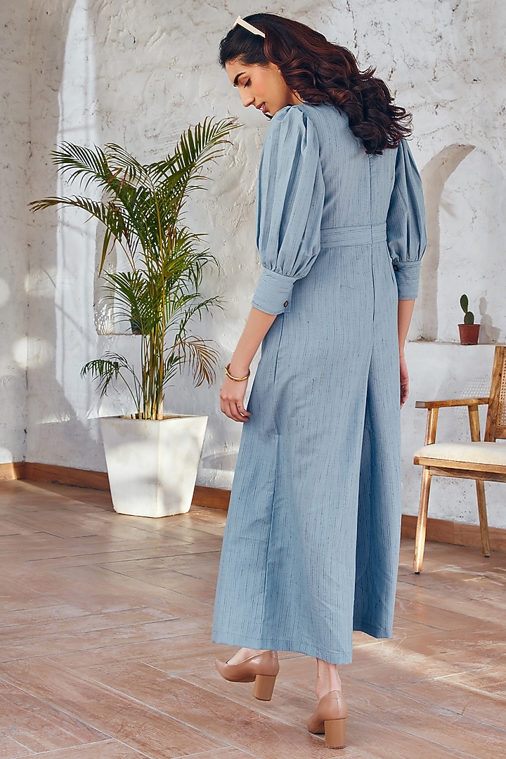 Blue Cotton Wide-Legged Jumpsuits by House Of Fett at Pernia's Pop Up Shop