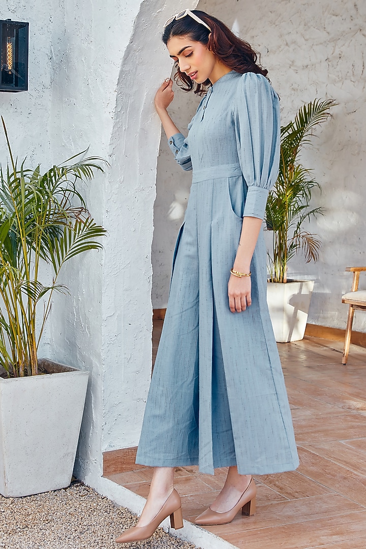 Blue Cotton Wide-Legged Jumpsuits by House Of Fett at Pernia's Pop Up Shop