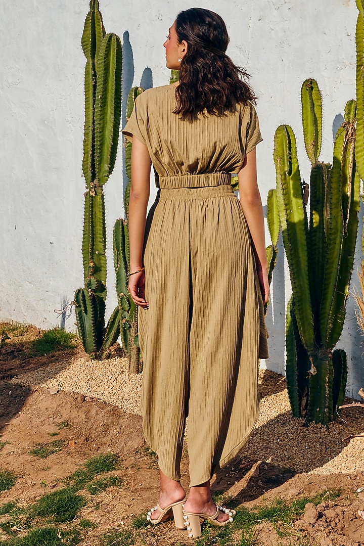 Dark Beige Pleated Crepe Co-Ord Set by House Of Fett at Pernia's Pop Up Shop
