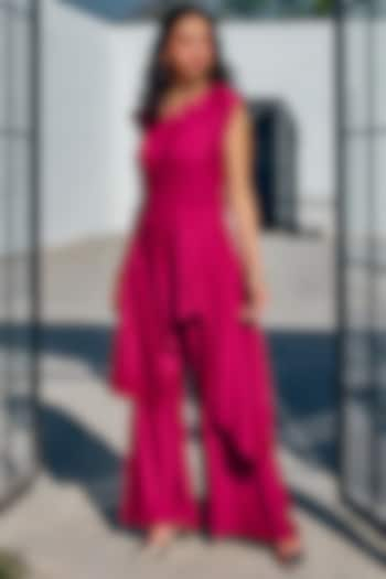 Magenta Pleated knit Pant Set by House Of Fett