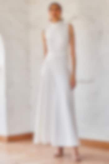 Pristine White Embossed Scuba Jumpsuit by House Of Fett at Pernia's Pop Up Shop