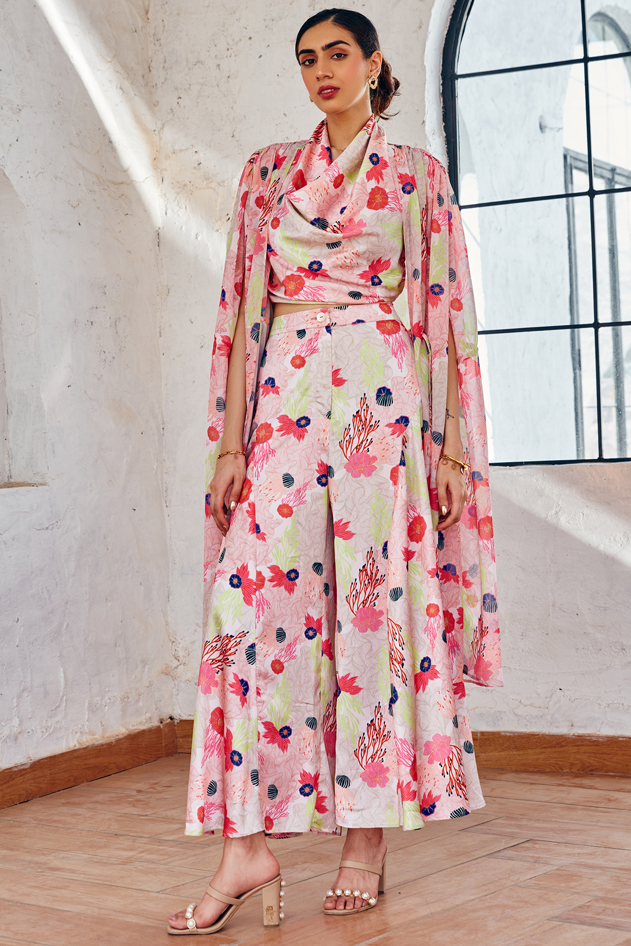 Multi-Colored Georgette Printed Cape Set by House Of Fett at Pernia's Pop Up Shop