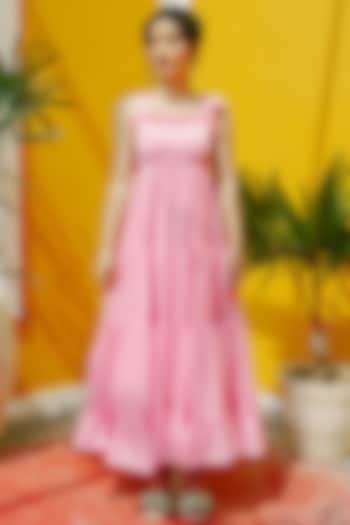 Pink Chiffon Layered Tiered Maxi Dress by House Of Fett