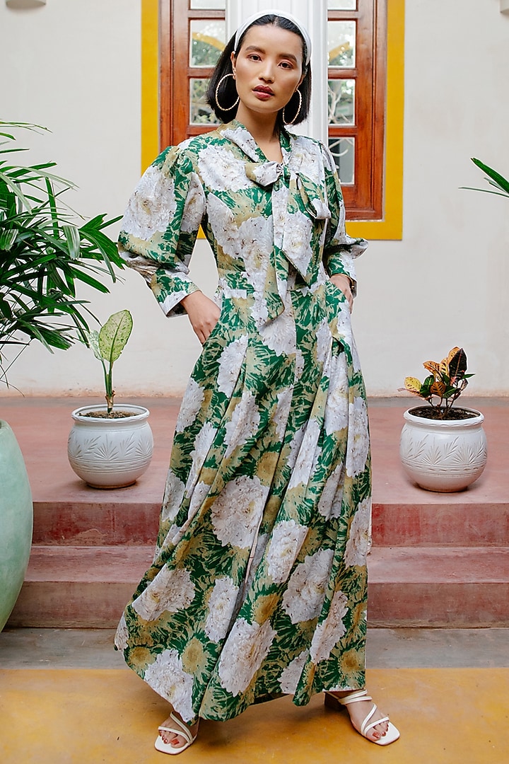 Green Floral Printed Jumpsuit by House Of Fett