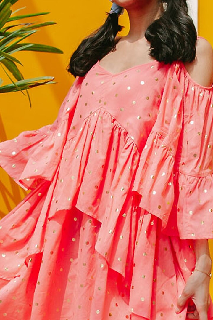 Pink Polka Dot Printed Layered Summer Dress by House Of Fett at Pernia's Pop Up Shop