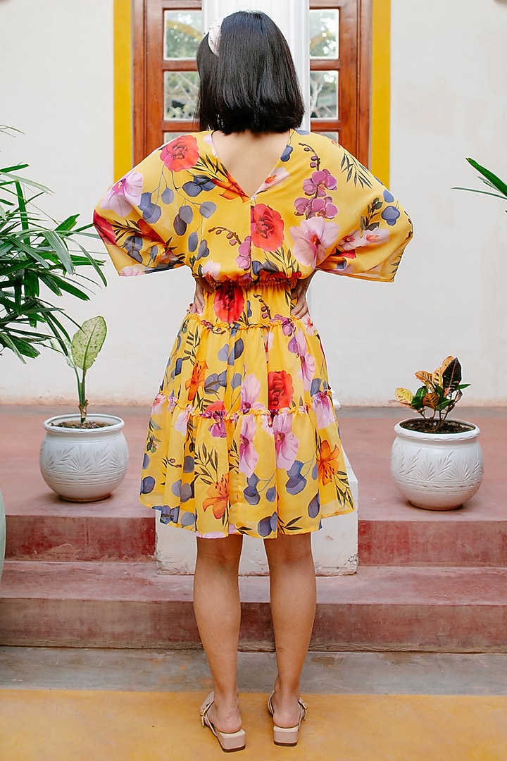Yellow Floral Printed Layered Summer Dress by House Of Fett at Pernia's Pop Up Shop