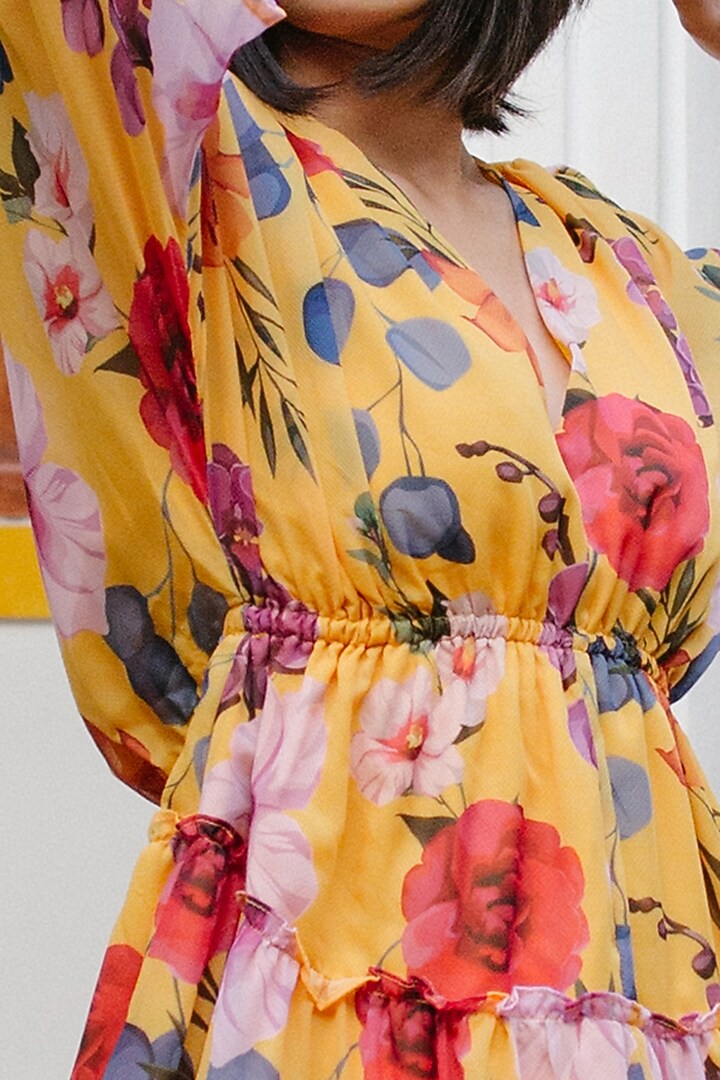 Yellow Floral Printed Layered Summer Dress by House Of Fett at Pernia's Pop Up Shop