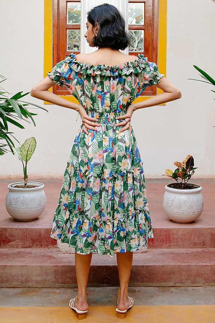 Green Printed Layered Summer Dress by House Of Fett at Pernia's Pop Up Shop