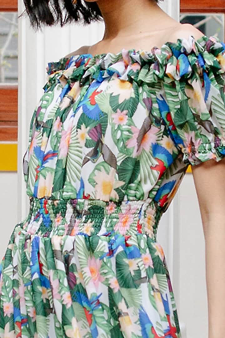 Green Printed Layered Summer Dress by House Of Fett at Pernia's Pop Up Shop