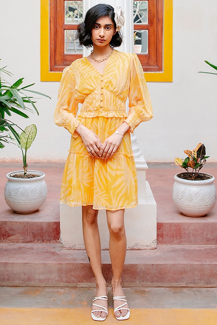 Yellow Printed Layered Dress by House Of Fett at Pernia's Pop Up Shop