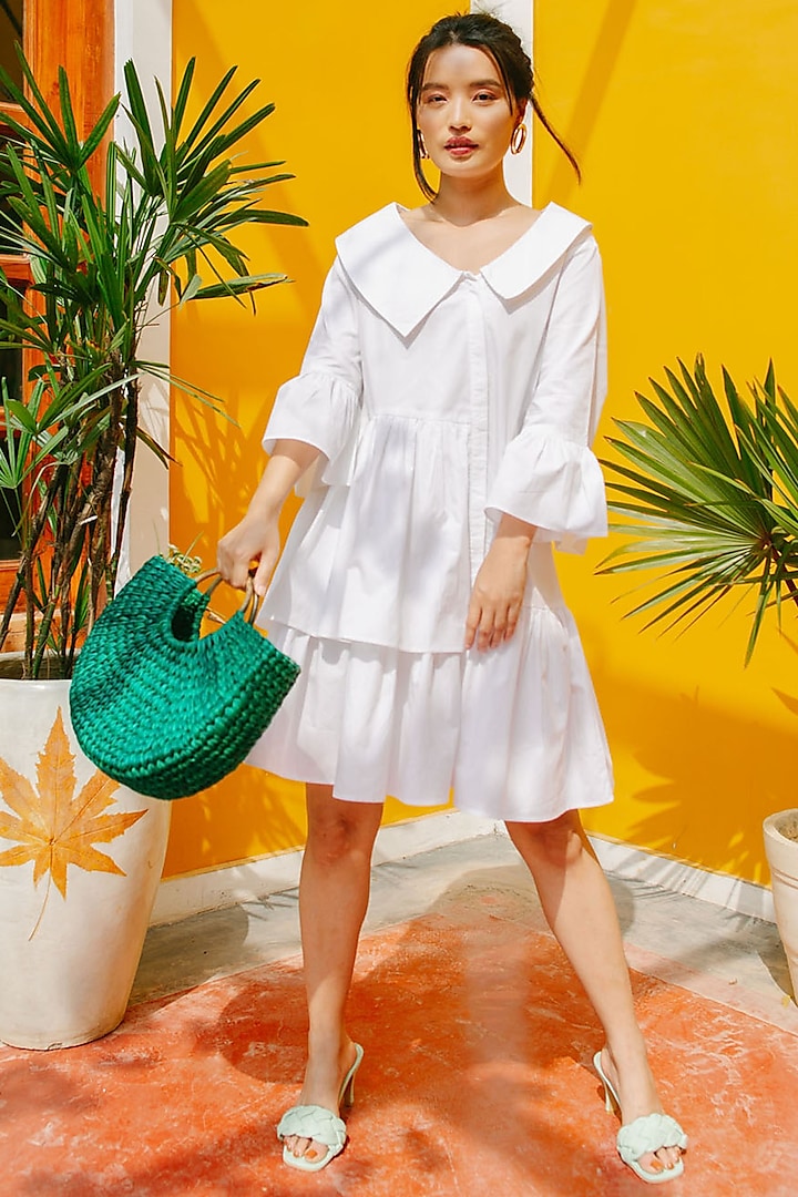 White Cotton Asymmetrical Summer Dress by House Of Fett at Pernia's Pop Up Shop