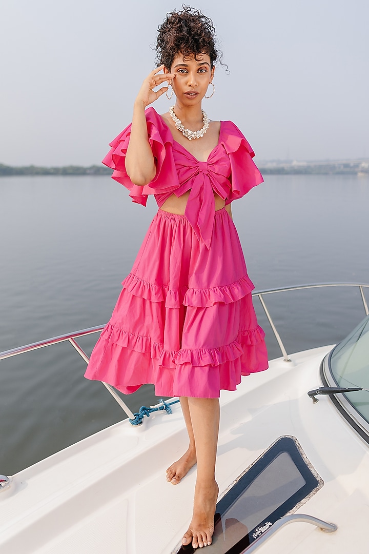 Pink Cotton Knot Dress by House Of Fett