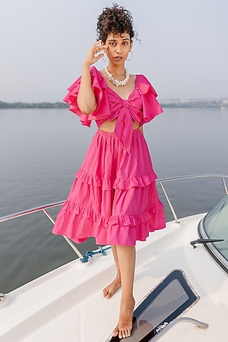 Pink Cotton Knot Dress by House Of Fett