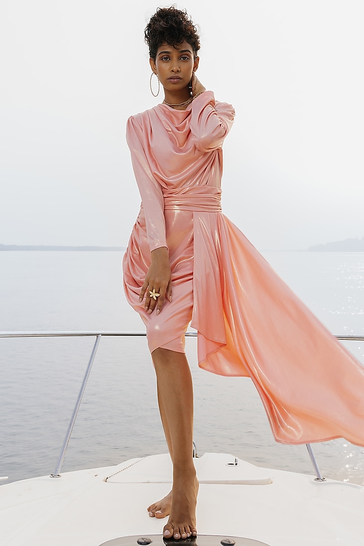 Salmon Pink Knitted Fabric Dress by House Of Fett