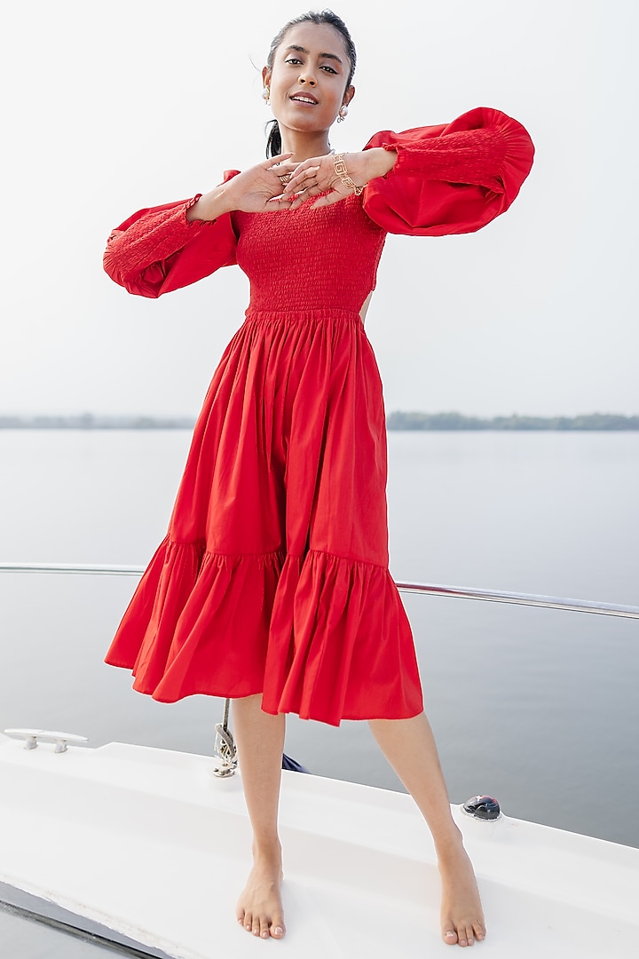 Red Cotton Dress by House Of Fett