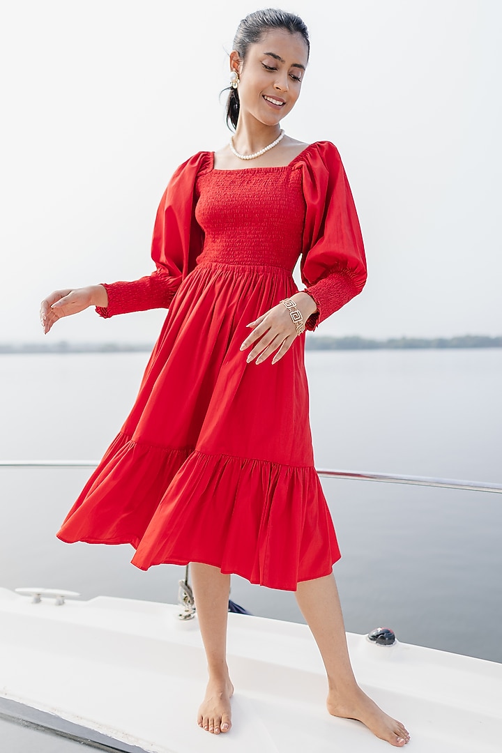 Red Cotton Summer Dress by House Of Fett at Pernia's Pop Up Shop