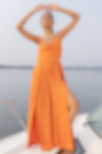 Orange Shimmer Georgette Jumpsuit by House Of Fett