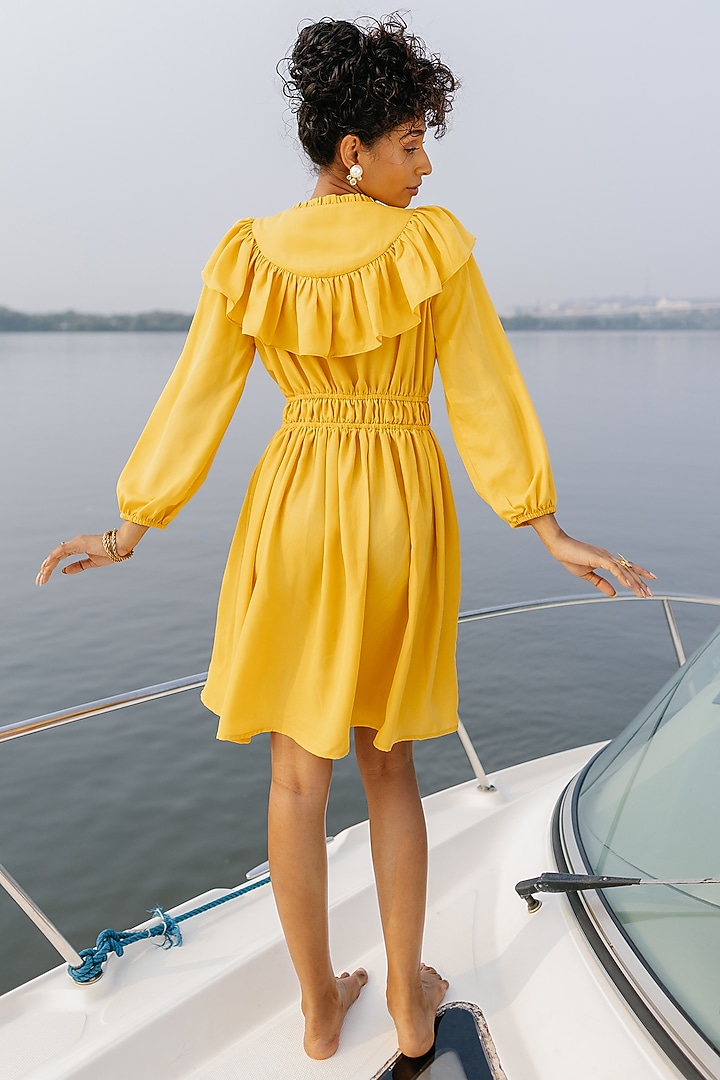 Yellow Shimmer Georgette Summer Dress by House Of Fett at Pernia's Pop Up Shop