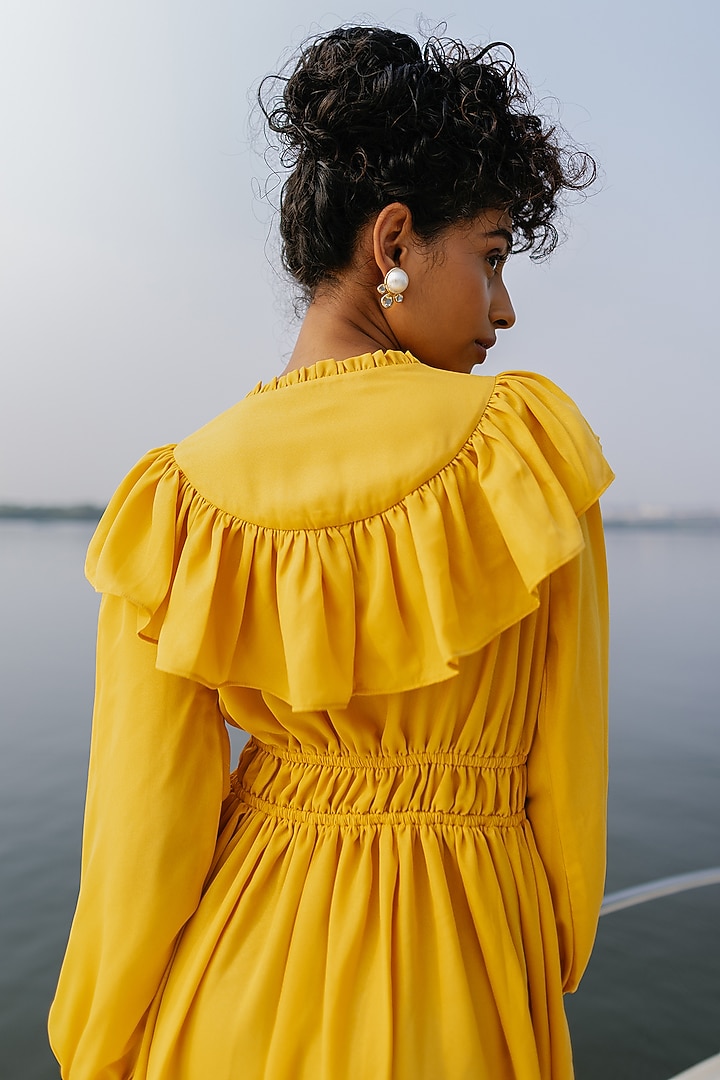 Yellow Shimmer Georgette Summer Dress by House Of Fett at Pernia's Pop Up Shop