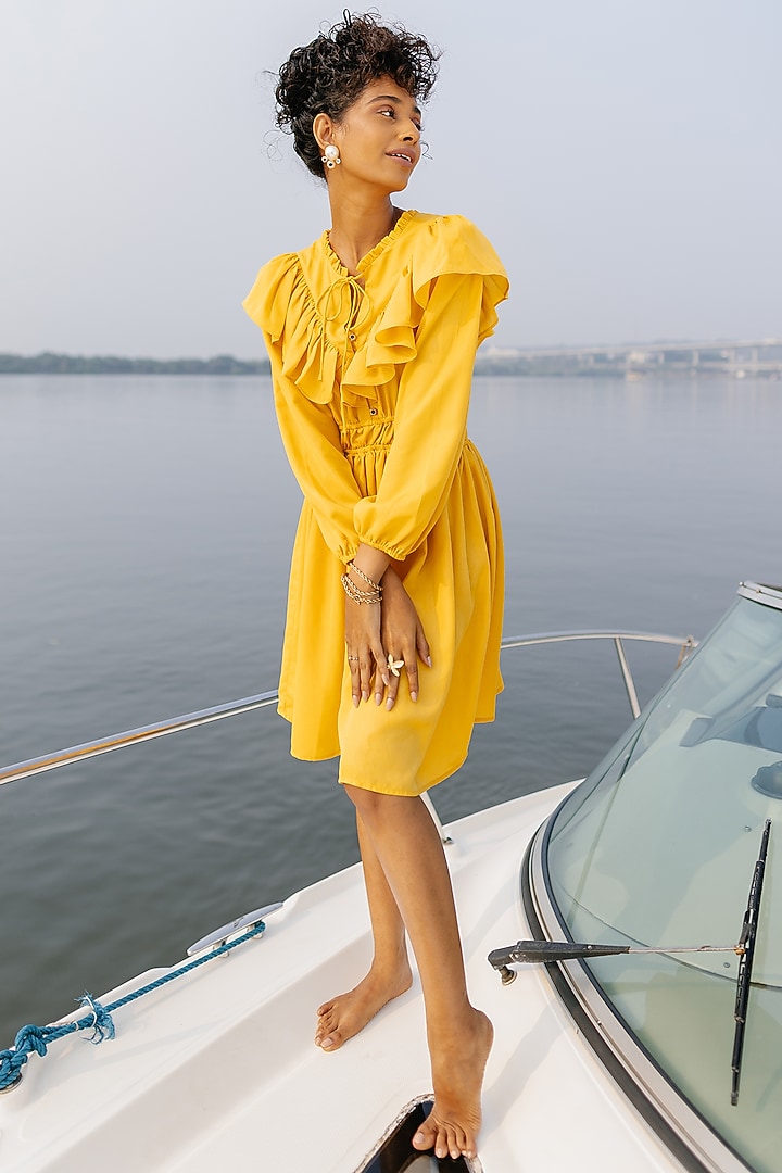 Yellow Shimmer Georgette Summer Dress by House Of Fett at Pernia's Pop Up Shop