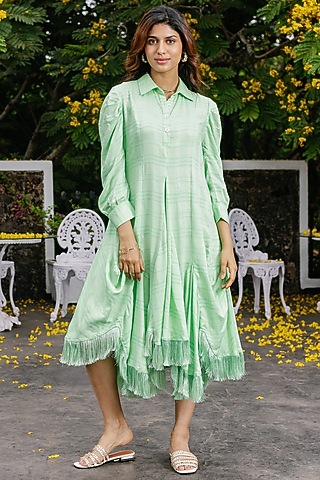 Green Rayon Midi Dress by House Of Fett
