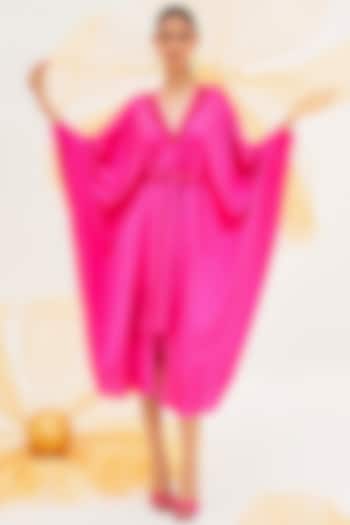 Pink Satin Silk Embroidered Kaftan by House of Fett at Pernia's Pop Up Shop