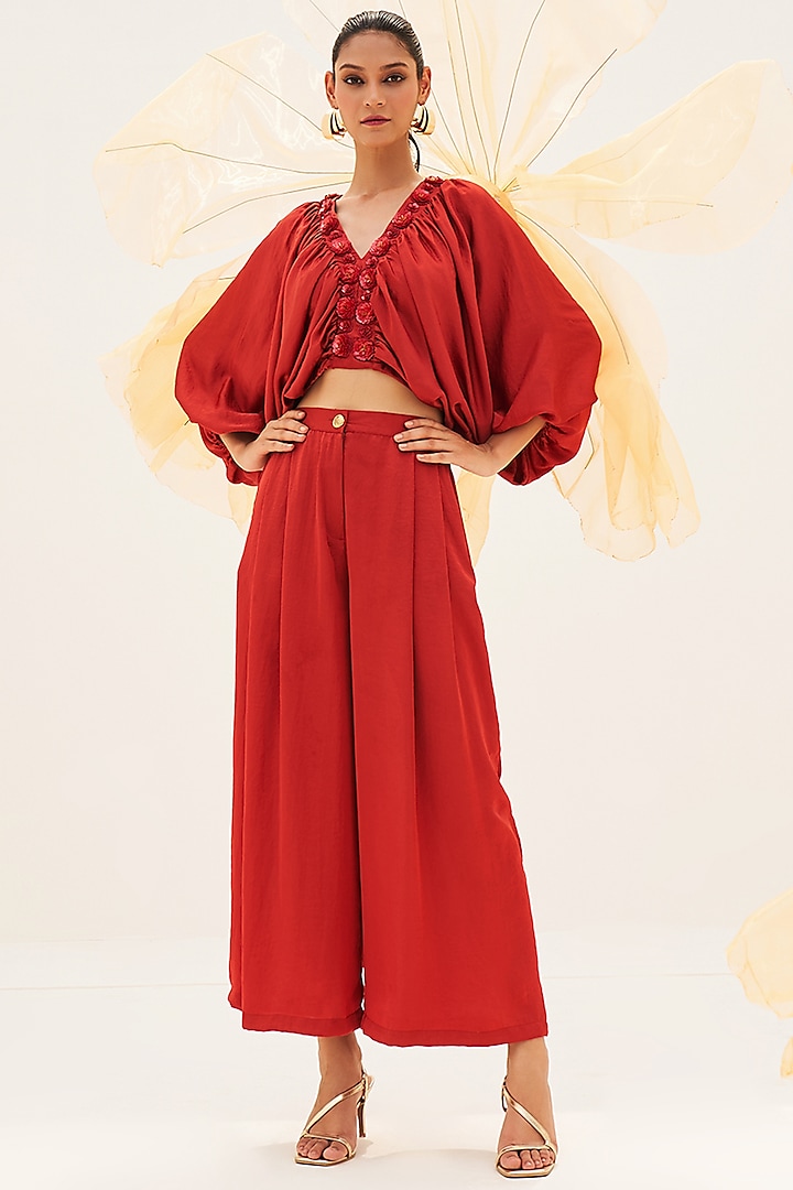 Red Satin Lycra Co-Ord Set by House of Fett at Pernia's Pop Up Shop