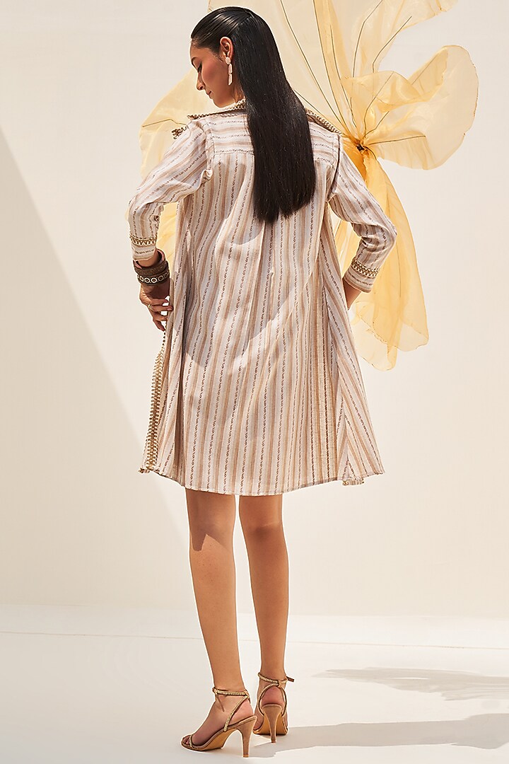 Cream & Brown Cotton Viscose Blend Jacket Summer Dress by House of Fett at Pernia's Pop Up Shop