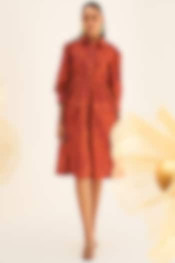 Red Linen Blend Printed Dress by House of Fett