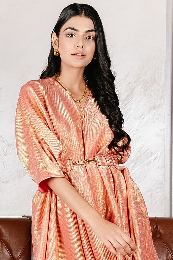 Blush Gold Shimmer Gown With Belt by House Of Fett at Pernia's Pop Up Shop