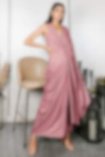 Pink Printed Draped Gown by House Of Fett
