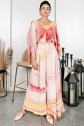 Pink Printed Pant Set by House Of Fett