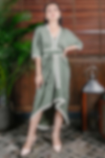 Green Pleated Summer Dress With Belt by House Of Fett at Pernia's Pop Up Shop