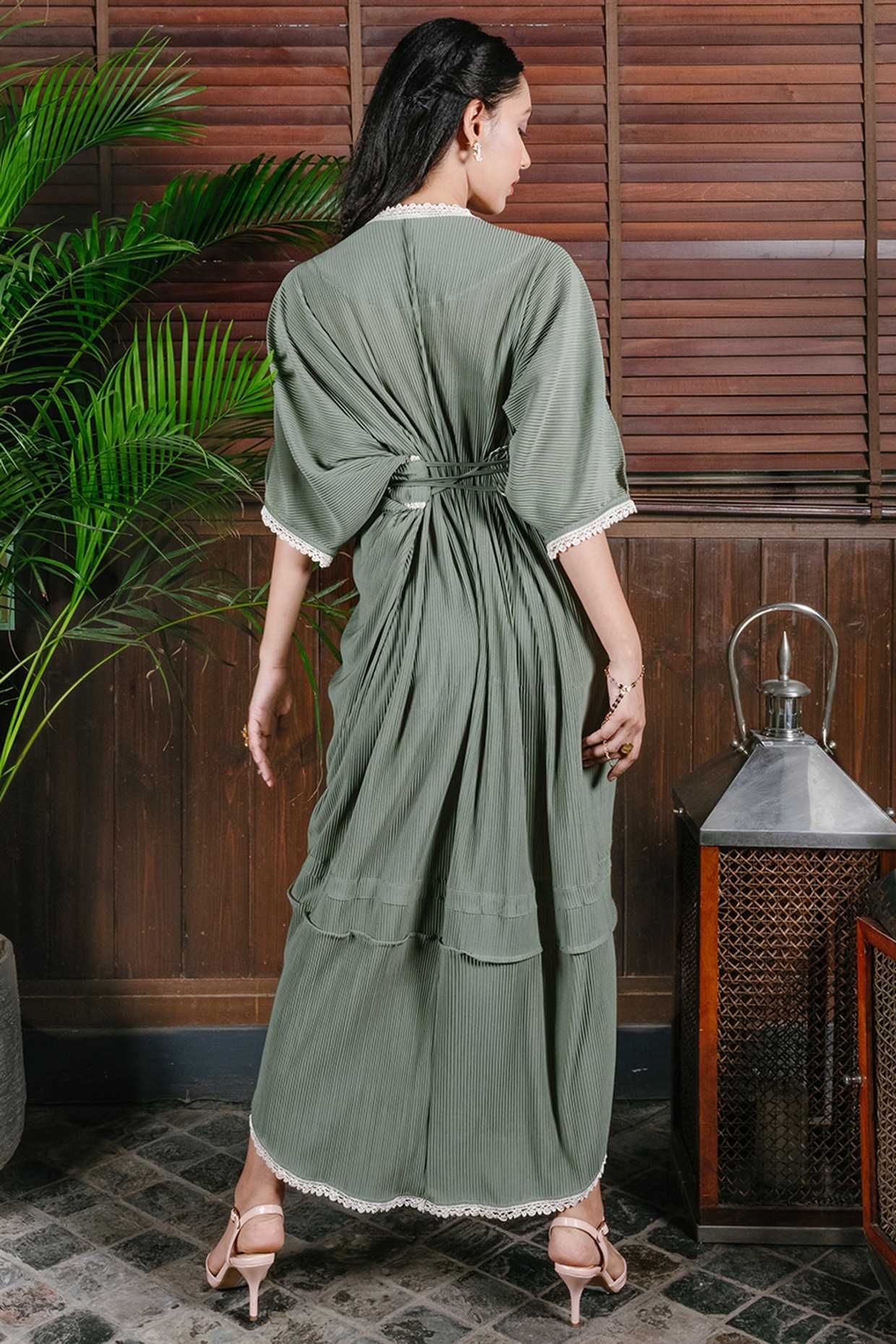 Herlipto pleated pleats long dress green | sweatreno.com