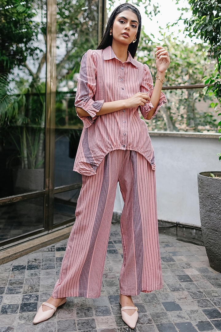 Pink Cotton Pant Set by House Of Fett