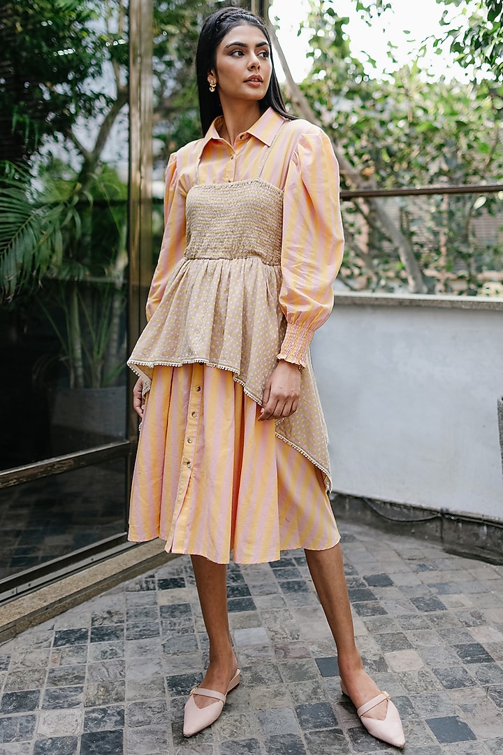 Peach Smocked & Layered Dress by House Of Fett
