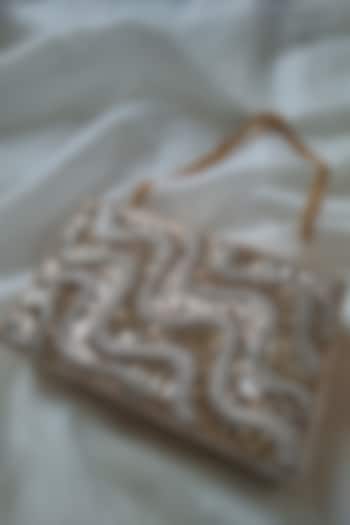 Metallic Semi Raw Silk Hand Embroidered Clutch by Feza Bags