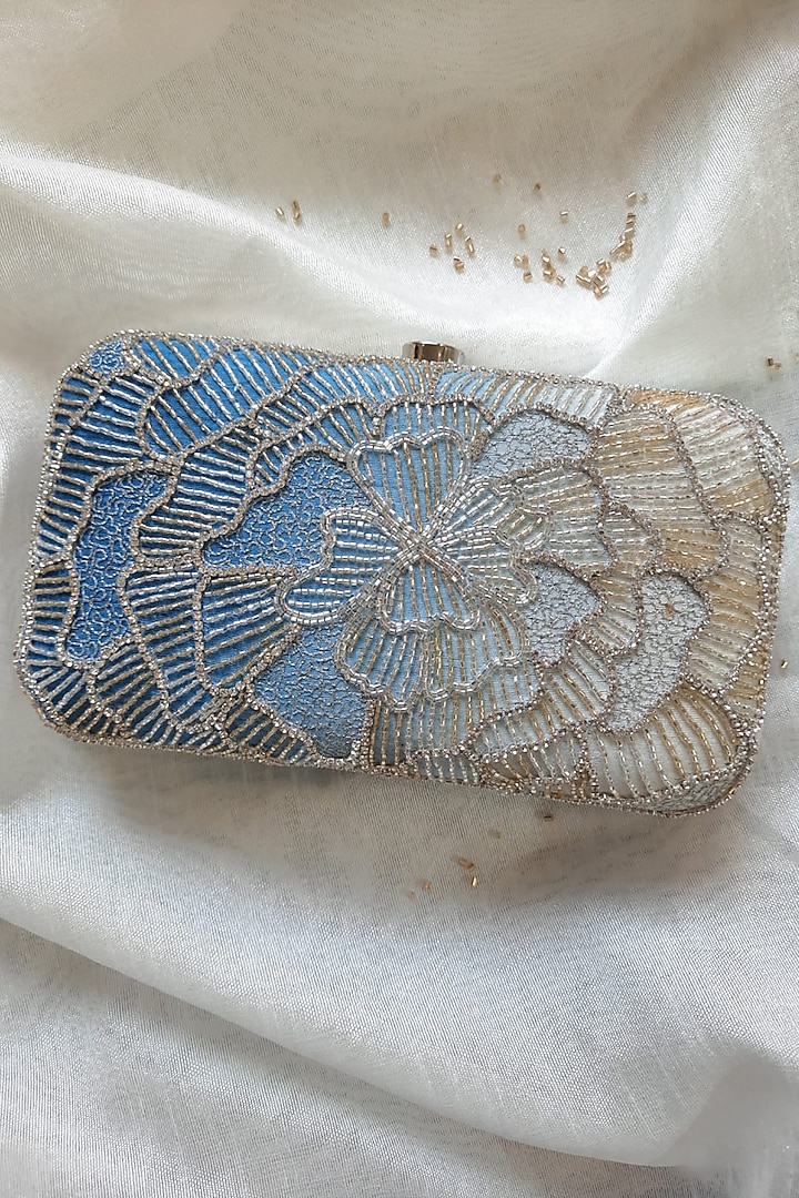 Blue Ombre Semi Raw Silk Embroidered Clutch by Feza Bags at Pernia's Pop Up Shop