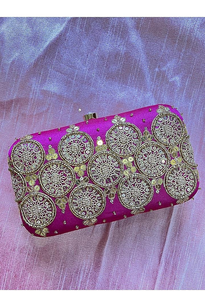 Pink Embroidered Clutch by Feza Bags